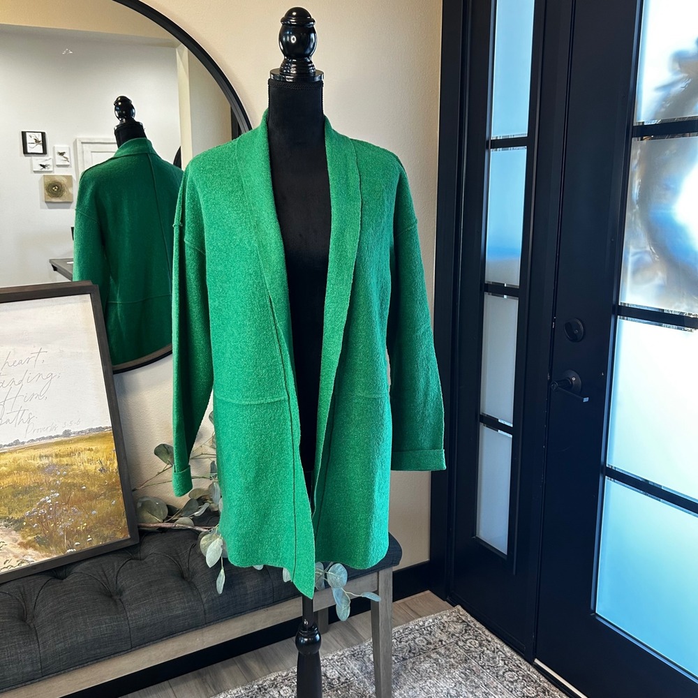 Tahari Womens Emerald Green Open Front Shawl Collar Cardigan Sweater Size M